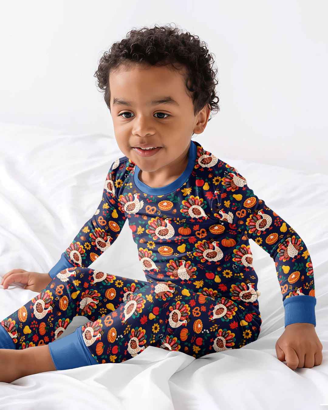 Festive Turkey Fall Harvest Bamboo Two Piece Long Sleeve Pajama Set