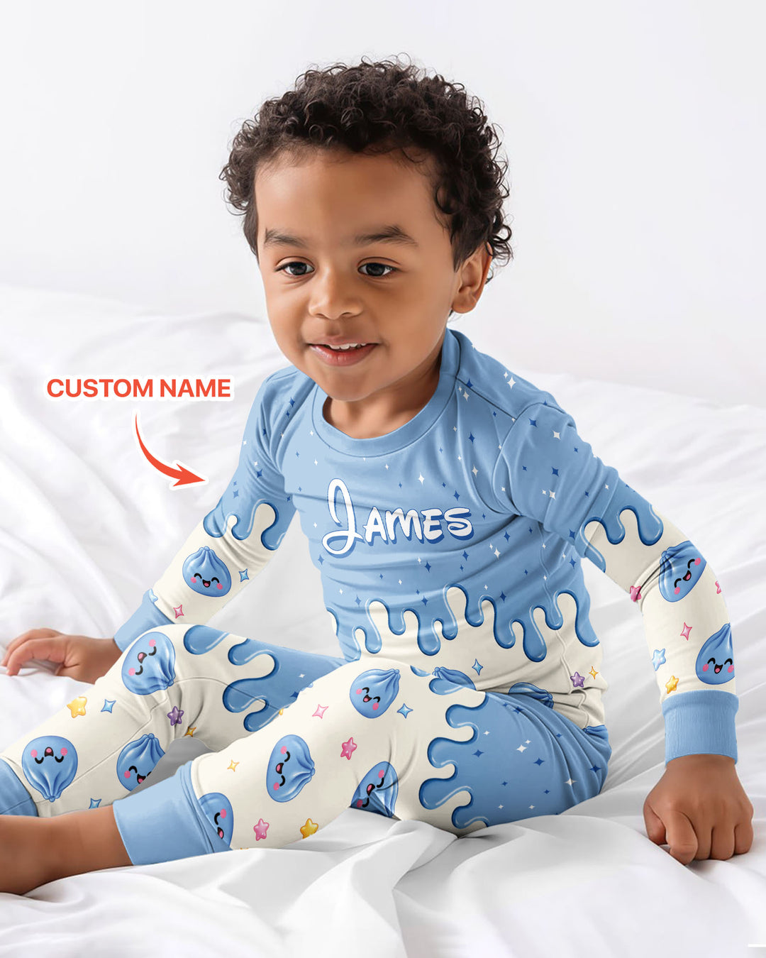 Personalized Dripping Kawaii Dumpling Bamboo Two Piece Long Sleeve Pajama Set