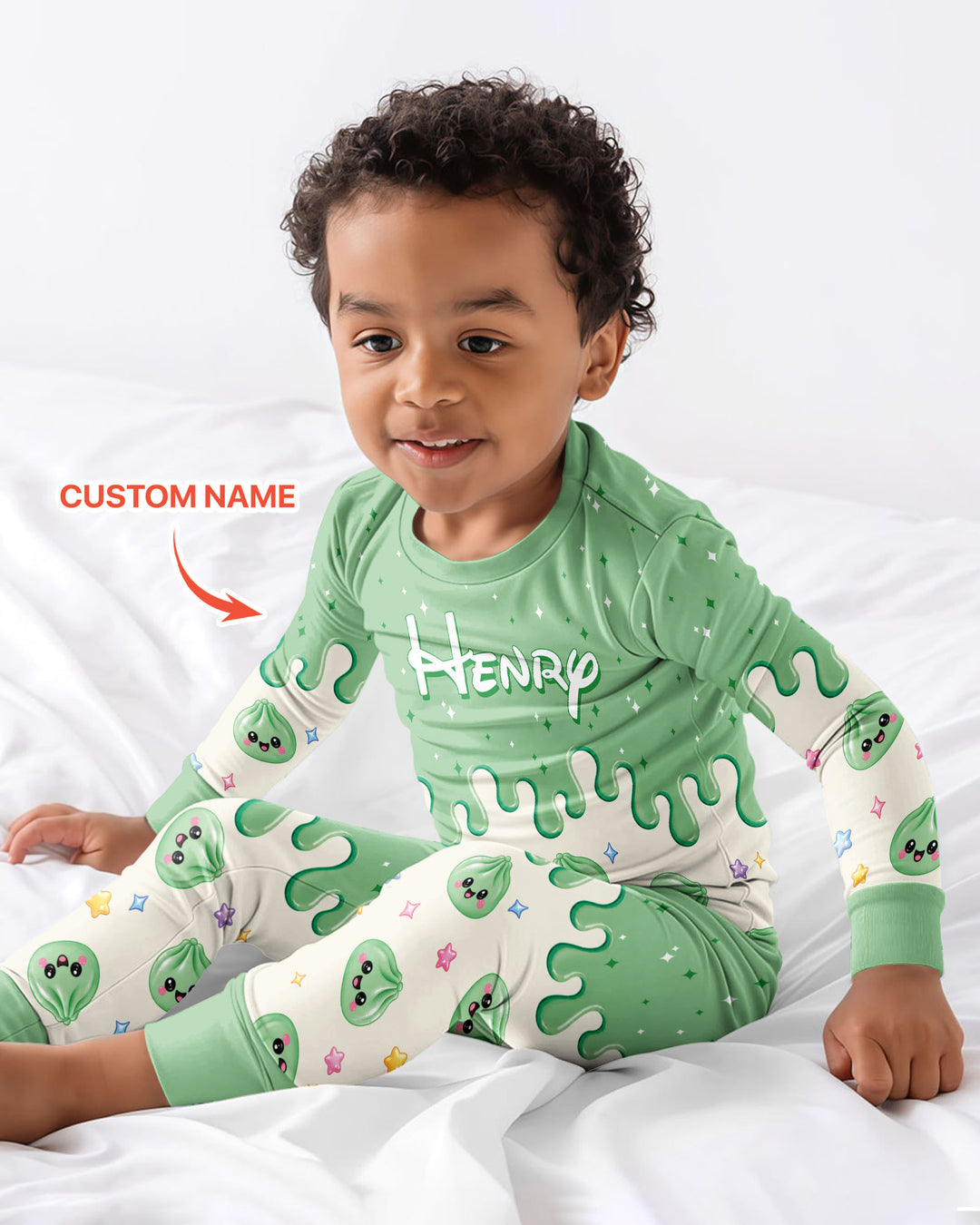 Personalized Dripping Kawaii Dumpling Bamboo Two Piece Long Sleeve Pajama Set
