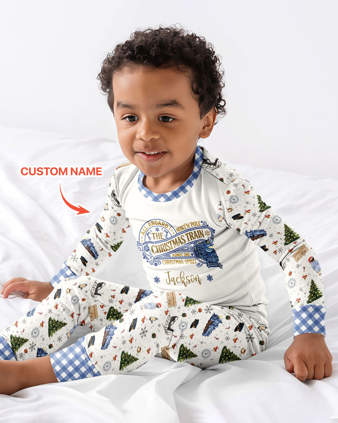 Custom Name North Pole Adventure Bamboo Two Piece Long Sleeve Pajama Set
