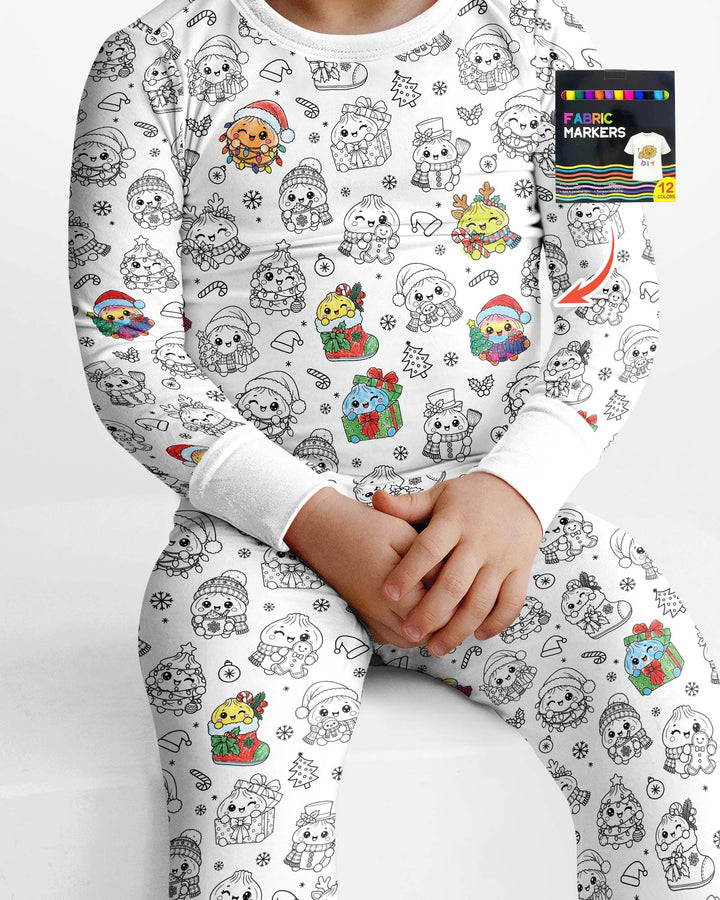 Kawaii Holiday Dumpling Colorable Bamboo Two Piece Long Sleeve Pajama Set