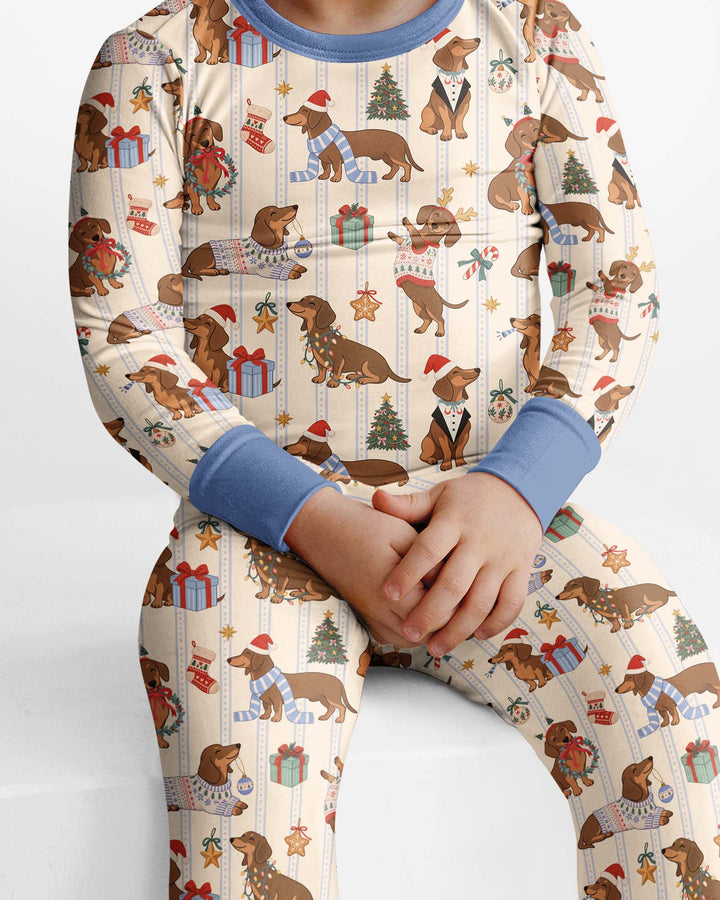 Christmas Dachshund Cute Vintage Bamboo Two Piece Long Sleeve Pajama Set