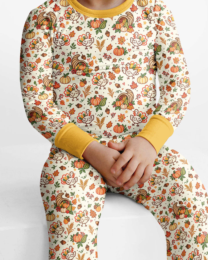 Thanksgiving Turkey Sketch Bamboo Two Piece Long Sleeve Pajama Set