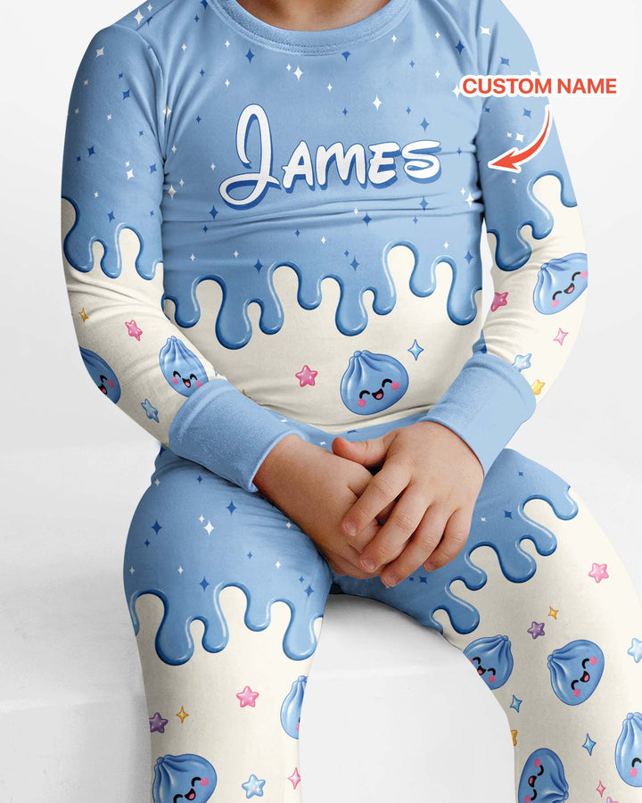 Personalized Dripping Kawaii Dumpling Bamboo Two Piece Long Sleeve Pajama Set