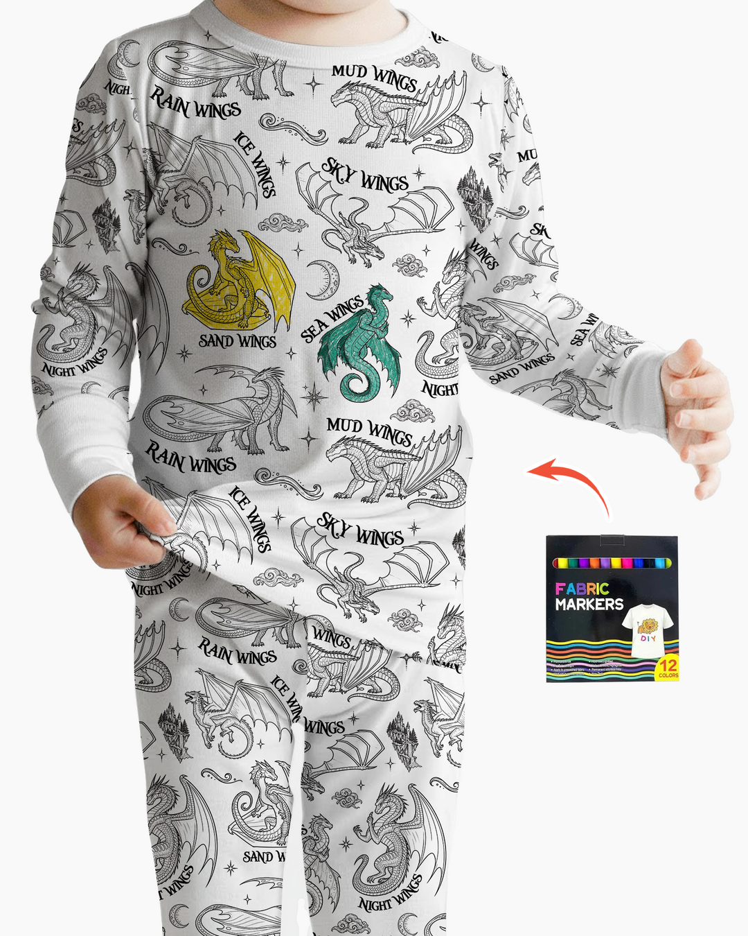 Elemental Dragons Colorable Bamboo Two Piece Long Sleeve Pajama Set