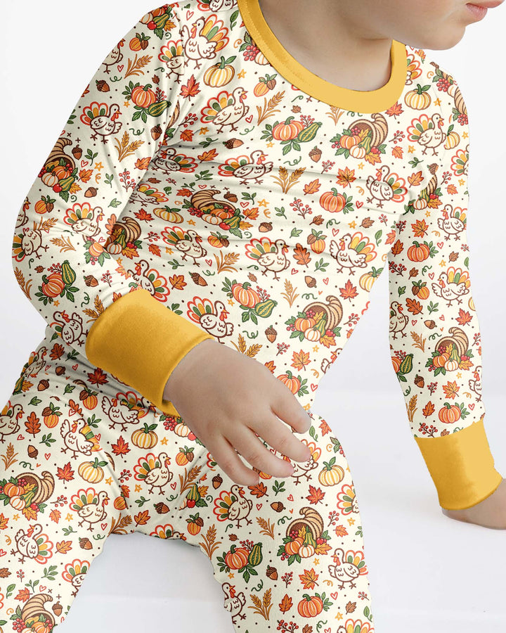 Thanksgiving Turkey Sketch Bamboo Two Piece Long Sleeve Pajama Set