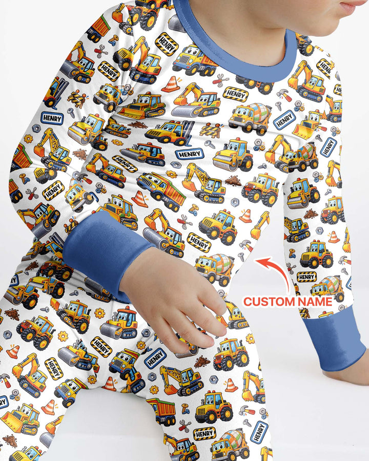 Construction Machines Bamboo Two Piece Long Sleeve Pajama Set