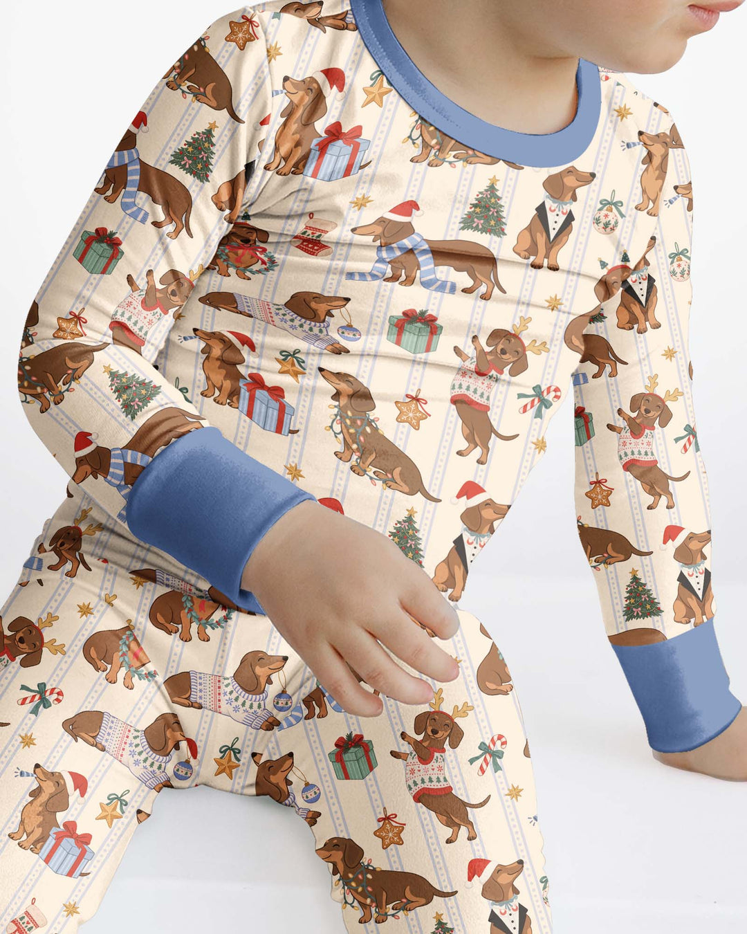 Christmas Dachshund Cute Vintage Bamboo Two Piece Long Sleeve Pajama Set