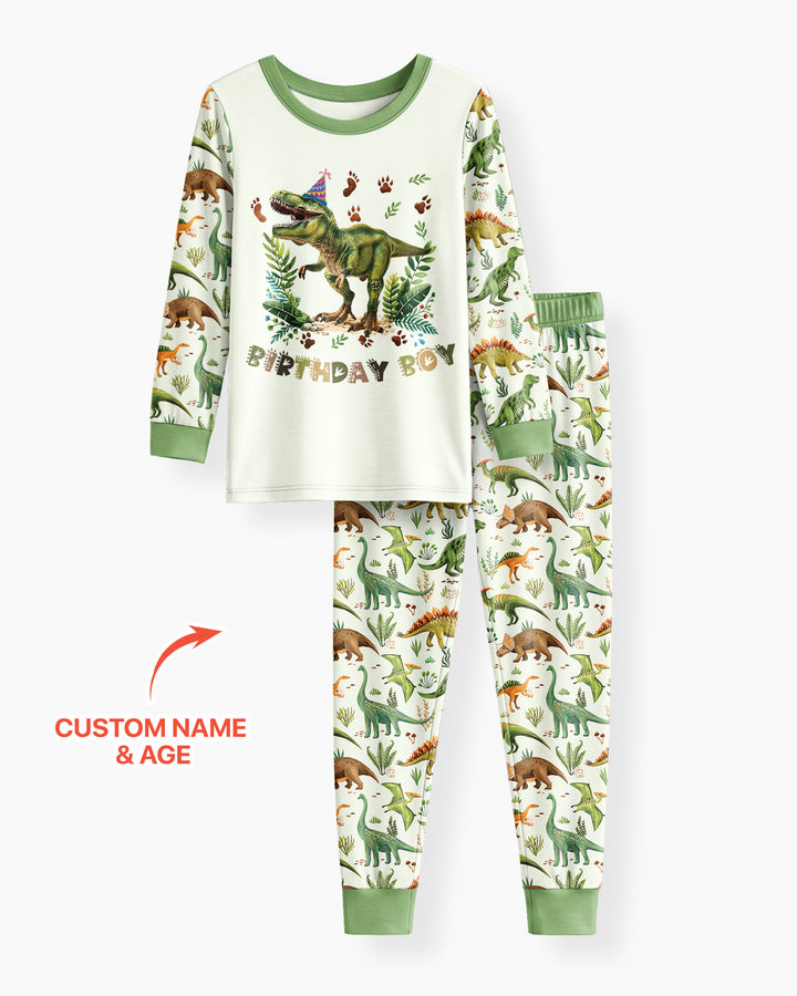 Dinosaur Birthday Boy Bamboo Two Piece Long Sleeve Pajama Set