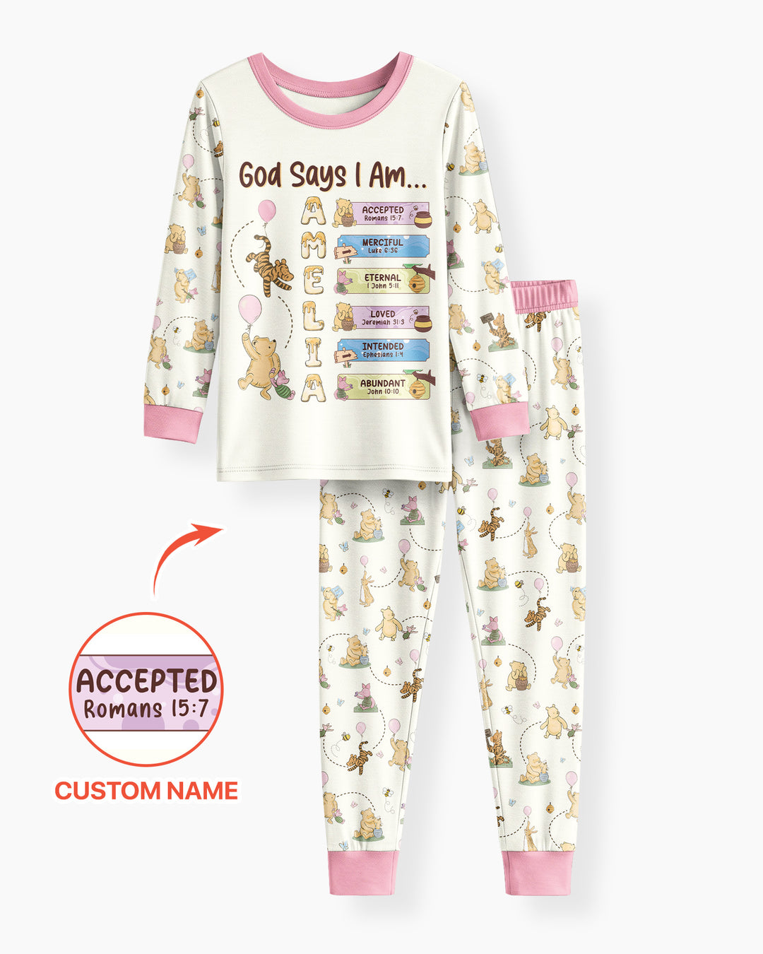 God Says I Am - Blessing Bear Bamboo Two Piece Long Sleeve Pajama Set