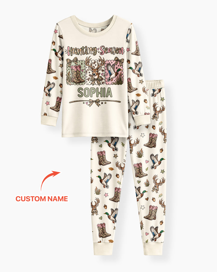 Custom Name Preppy Camo Bow  Bamboo Two Piece Long Sleeve Pajama Set