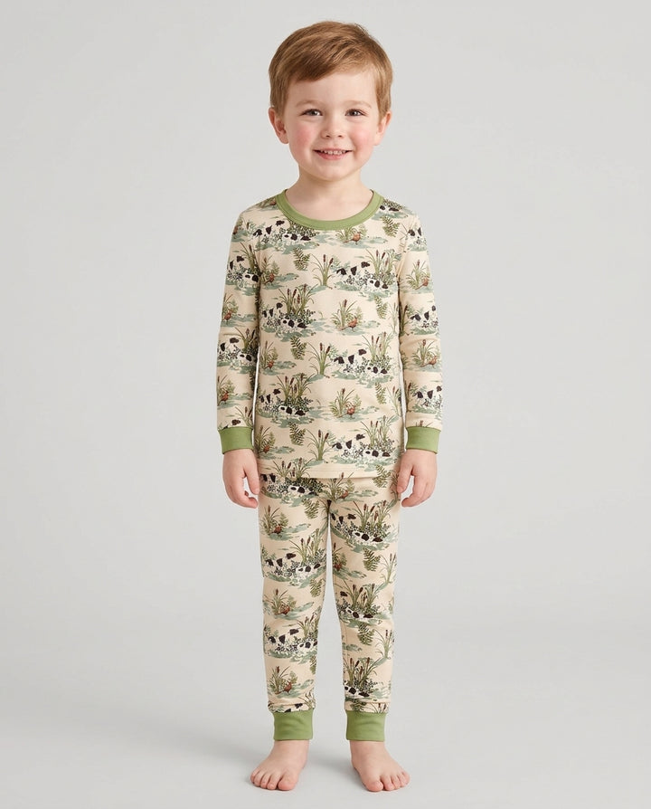 Vintage Pheasant & Hunting Dog Field Family Matching Bamboo Two Piece Long Sleeve Pajama Set