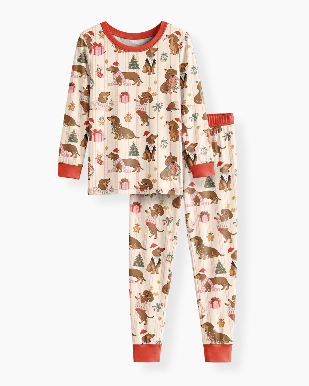 Christmas Dachshund Cute Vintage Bamboo Two Piece Long Sleeve Pajama Set