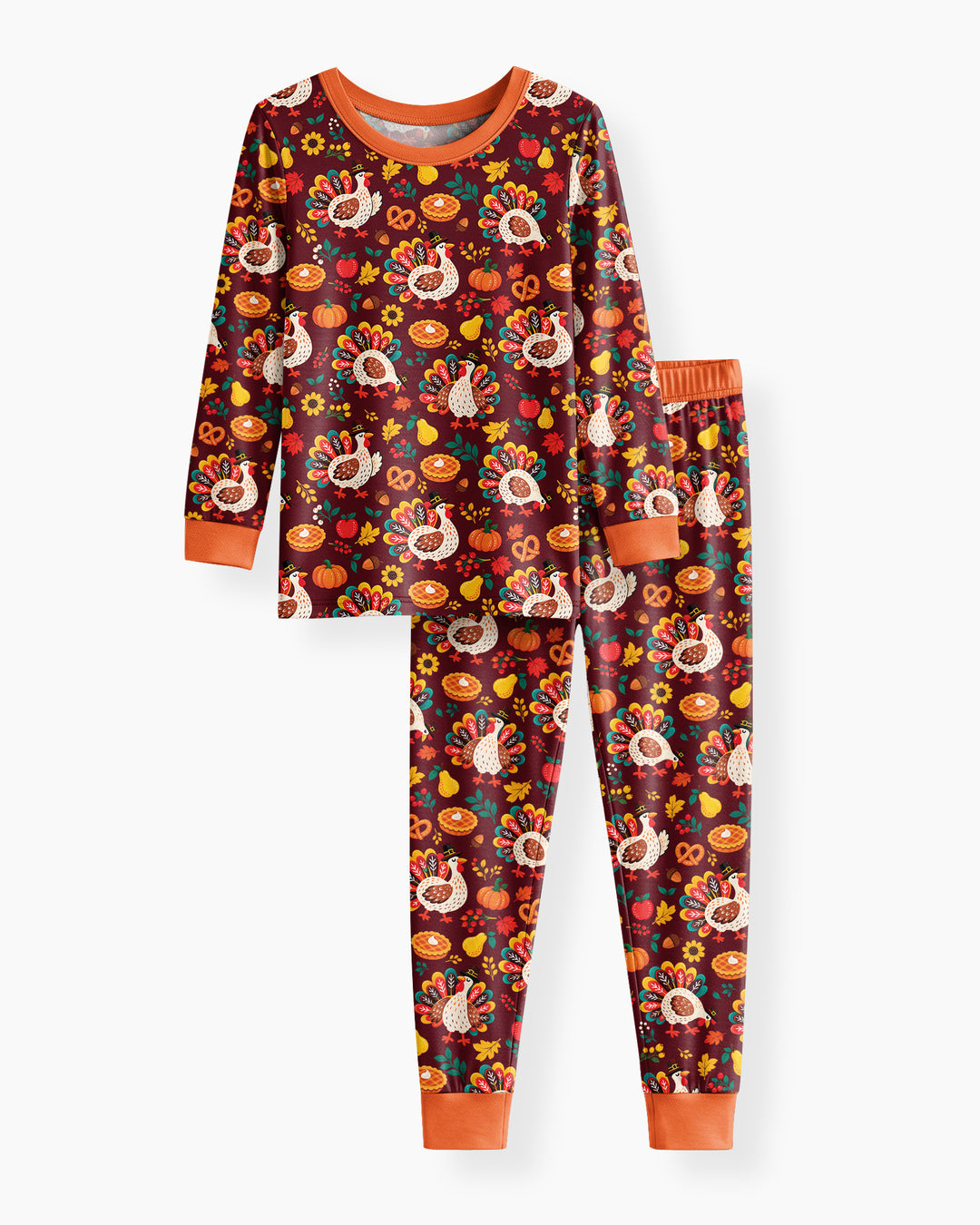 Festive Turkey Fall Harvest Bamboo Two Piece Long Sleeve Pajama Set