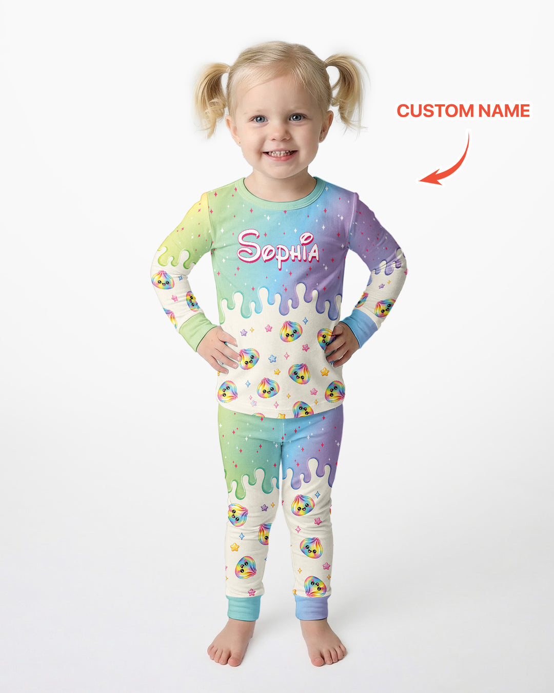 Personalized Dripping Kawaii Dumpling Bamboo Two Piece Long Sleeve Pajama Set