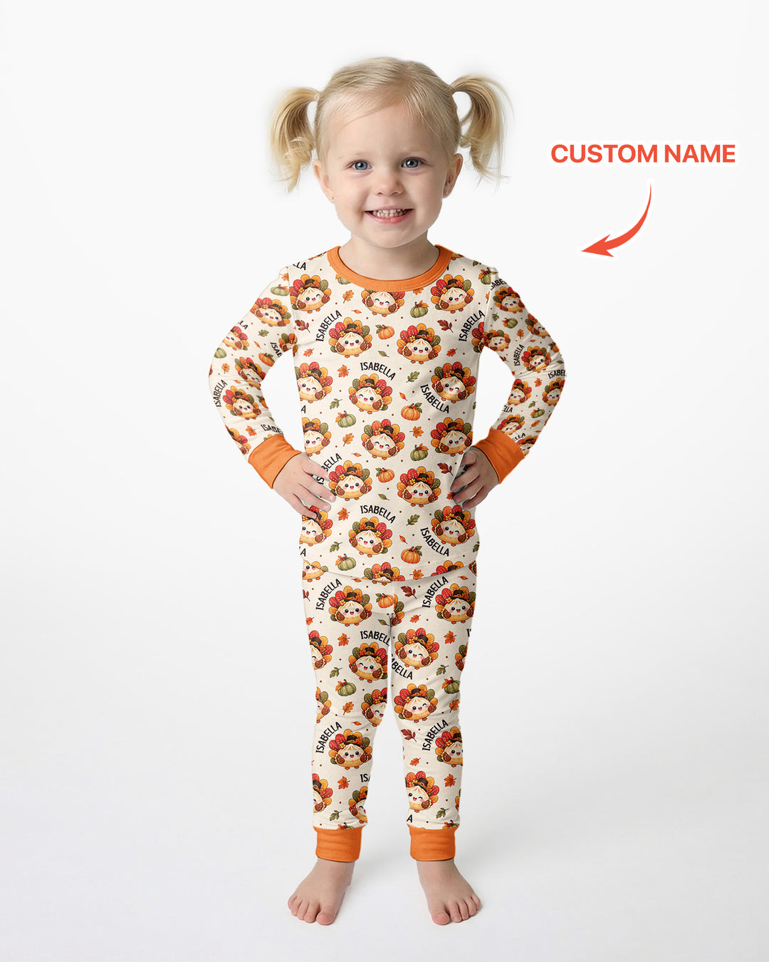 Cute Dumpling Turkey Thanksgiving Bamboo Two Piece Long Sleeve Pajama Set