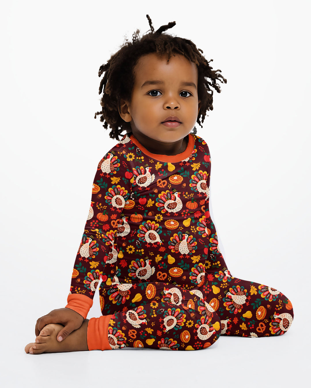 Festive Turkey Fall Harvest Bamboo Two Piece Long Sleeve Pajama Set