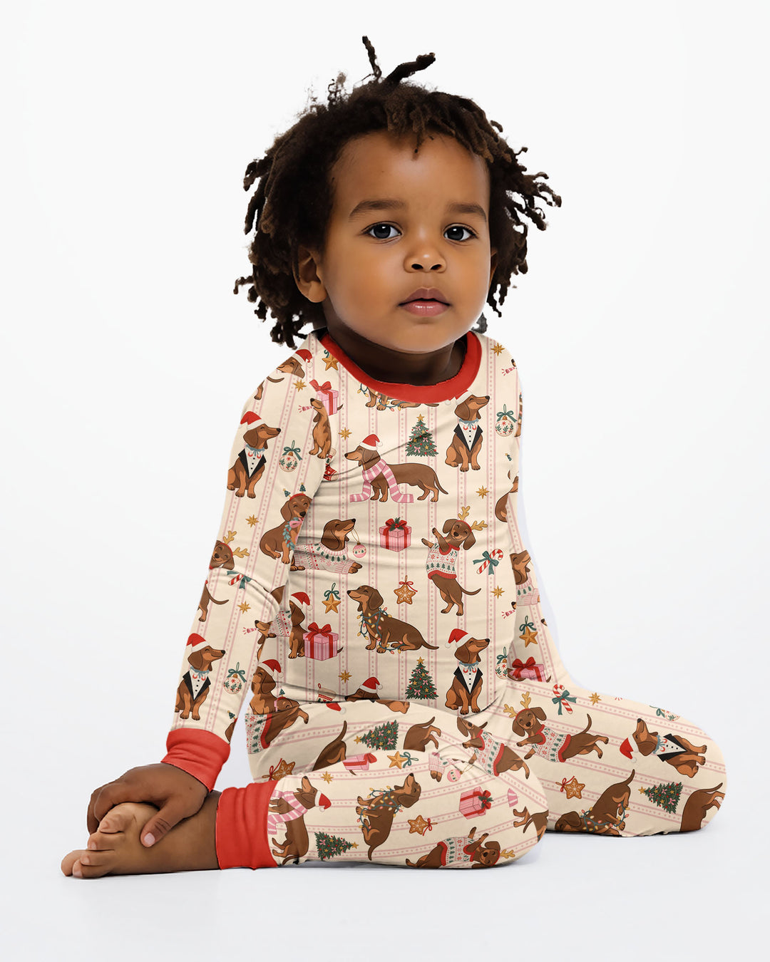 Christmas Dachshund Cute Vintage Bamboo Two Piece Long Sleeve Pajama Set