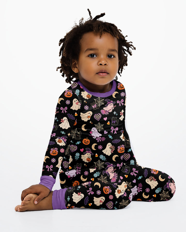 Retro Groovy Coquette Halloween Bamboo Two Piece Long Sleeve Pajama Set
