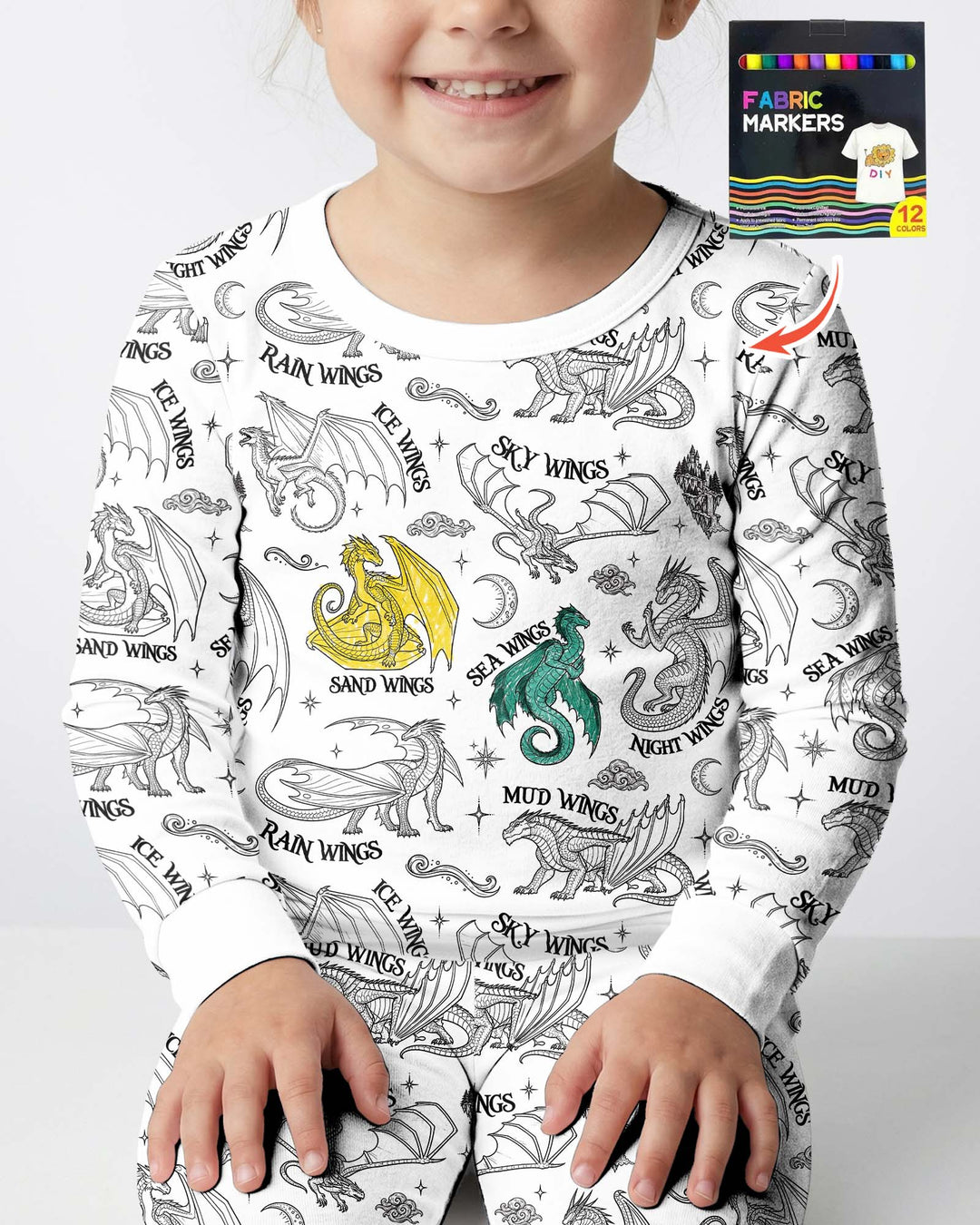 Elemental Dragons Colorable Bamboo Two Piece Long Sleeve Pajama Set
