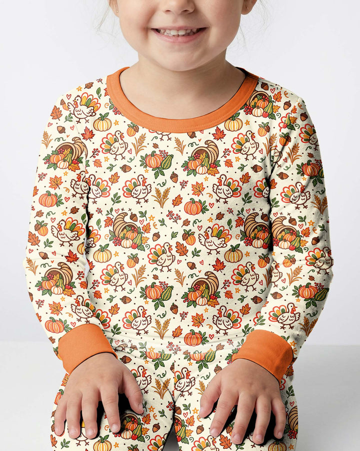 Thanksgiving Turkey Sketch Bamboo Two Piece Long Sleeve Pajama Set