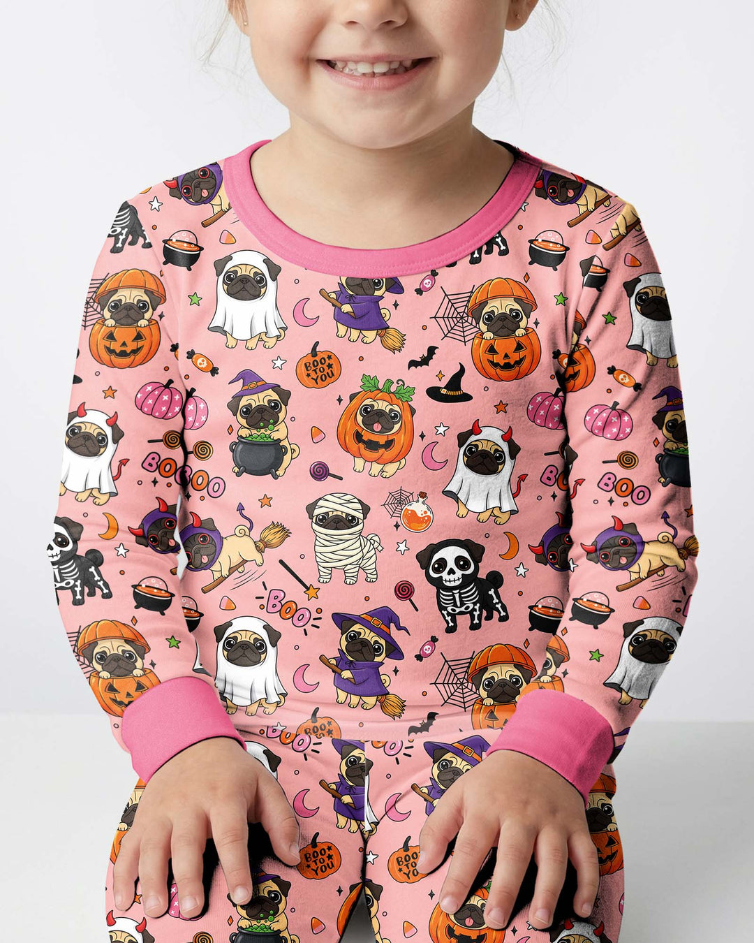 Spooky Pug Bamboo Two Piece Long Sleeve Pajama Set