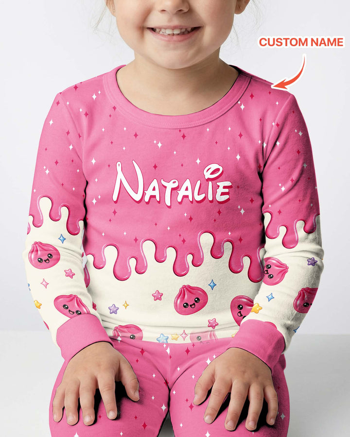 Personalized Dripping Kawaii Dumpling Bamboo Two Piece Long Sleeve Pajama Set