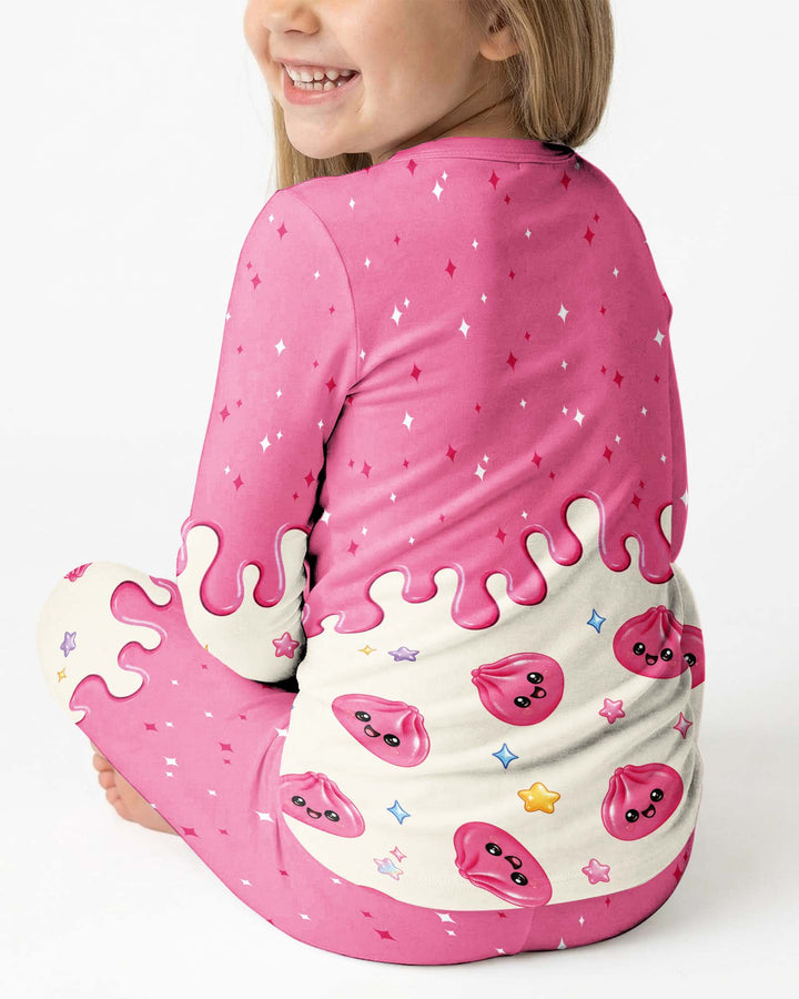 Personalized Dripping Kawaii Dumpling Bamboo Two Piece Long Sleeve Pajama Set