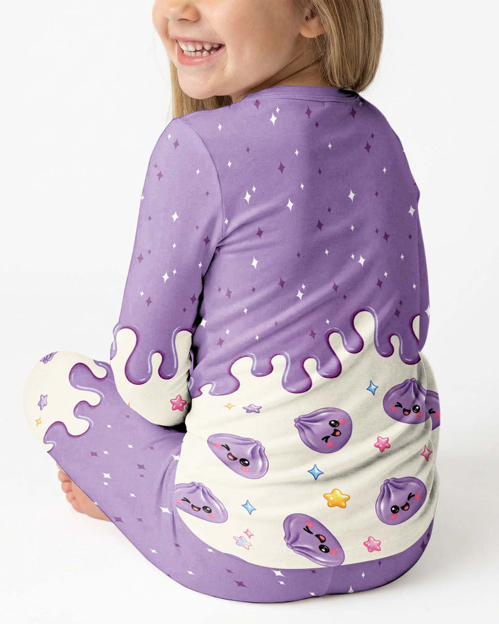 Personalized Dripping Kawaii Dumpling Bamboo Two Piece Long Sleeve Pajama Set