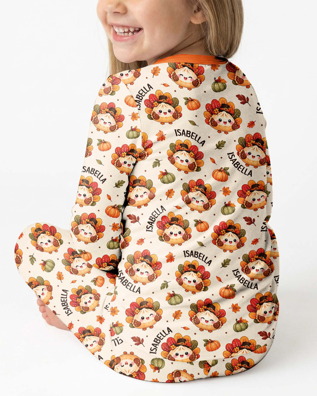 Cute Dumpling Turkey Thanksgiving Bamboo Two Piece Long Sleeve Pajama Set
