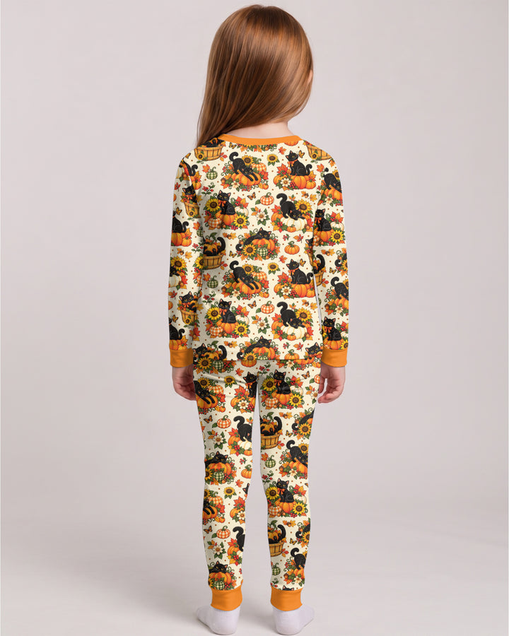 Vintage Black Cat Pumpkin Fall Bamboo Two Piece Long Sleeve Pajama Set