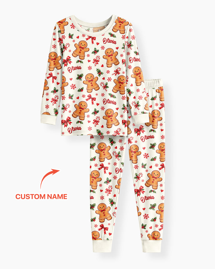 Custom Name Gingerbread Bamboo Two Piece Long Sleeve Pajama Set