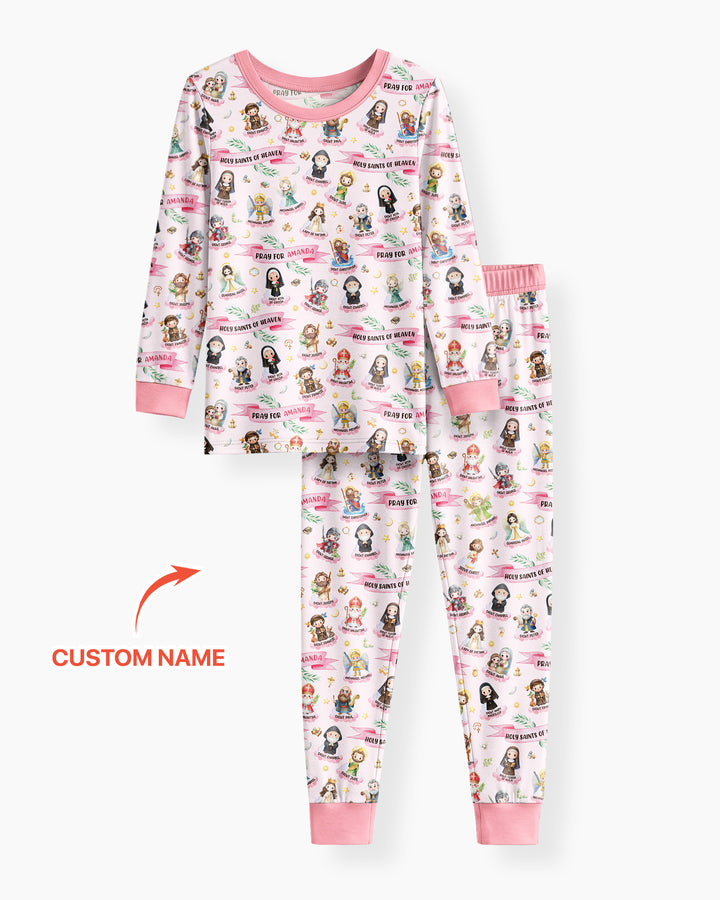 Santas y Santos del Cielo Juego de Pijama de Dos Piezas de Bambú de Manga Larga con Nombre Personalizado