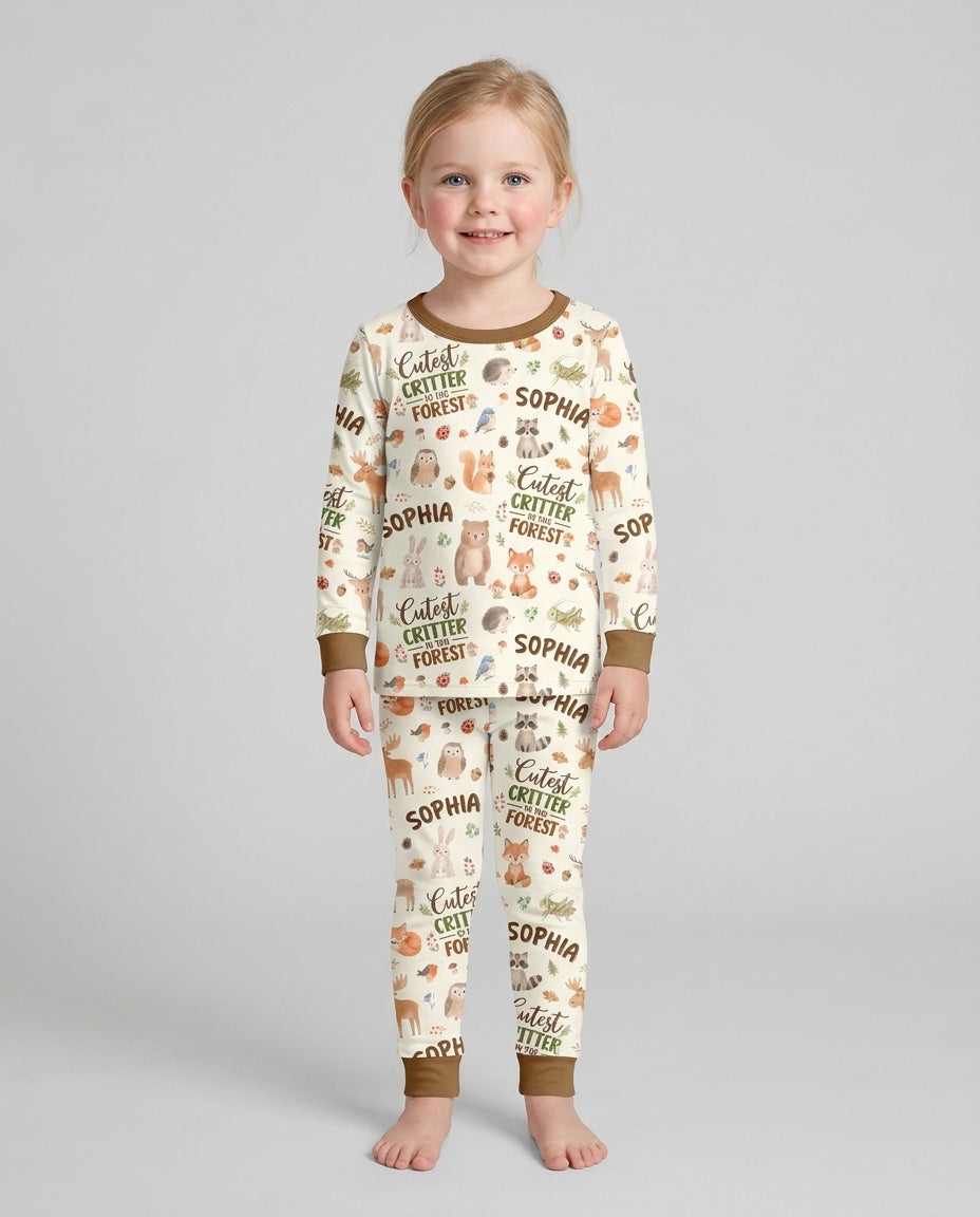 Custom Name Cutest Critter In The Forest Bamboo Two Piece Long Sleeve Pajama Set