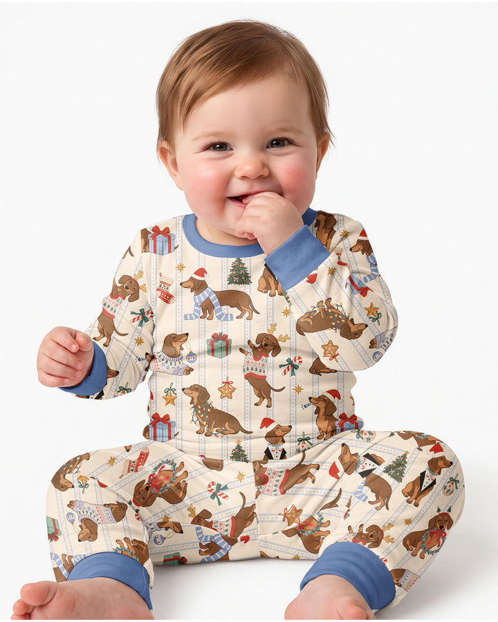 Christmas Dachshund Cute Vintage Bamboo Two Piece Long Sleeve Pajama Set