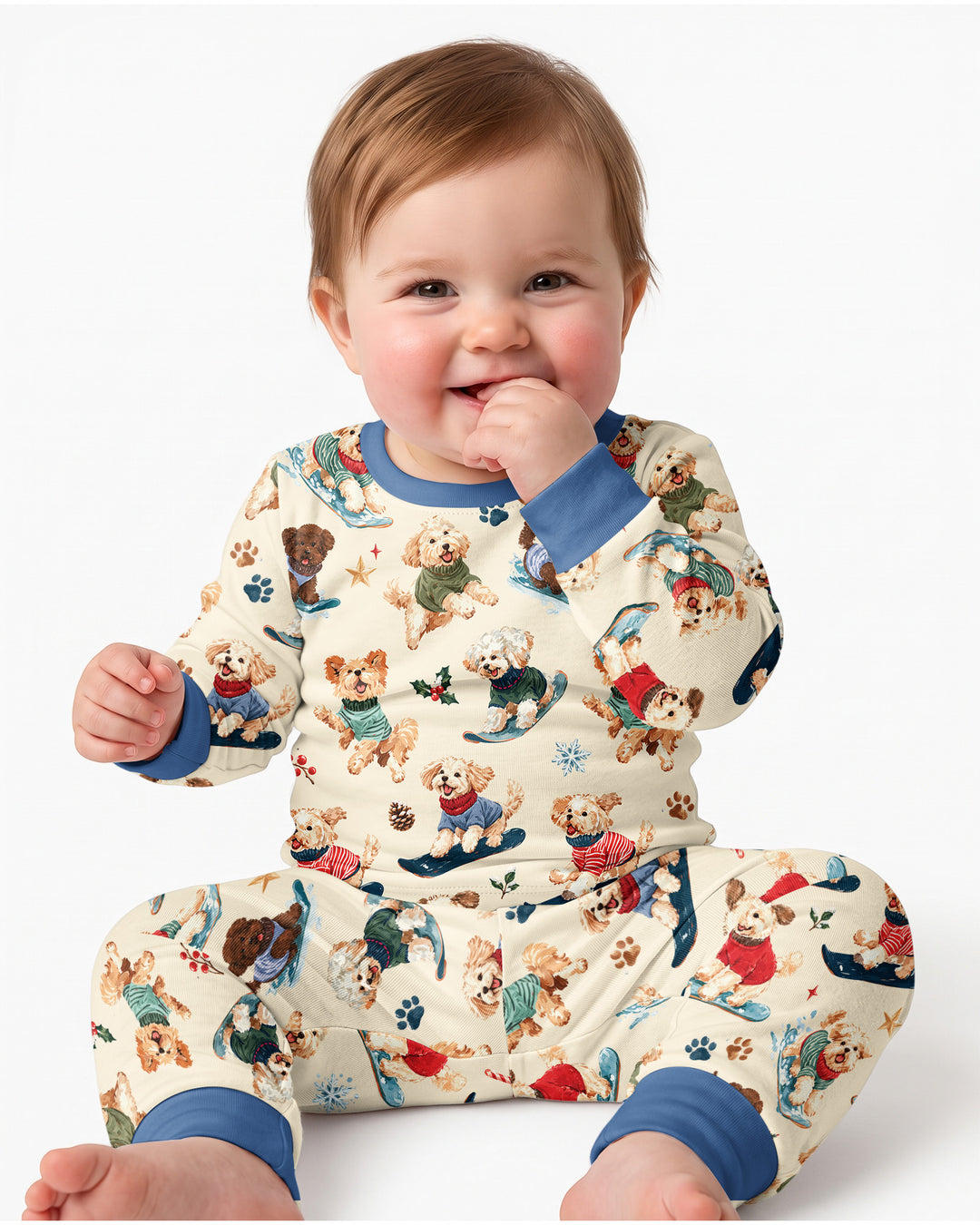 Snowboarding Dogs Bamboo Two Piece Long Sleeve Pajama Set