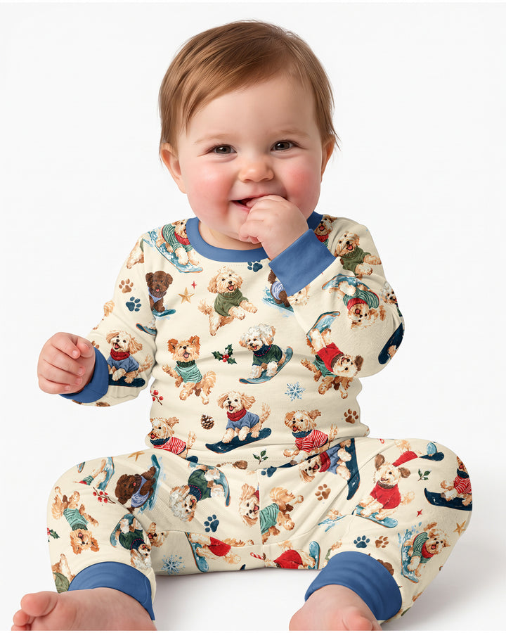 Snowboarding Dogs Bamboo Two Piece Long Sleeve Pajama Set