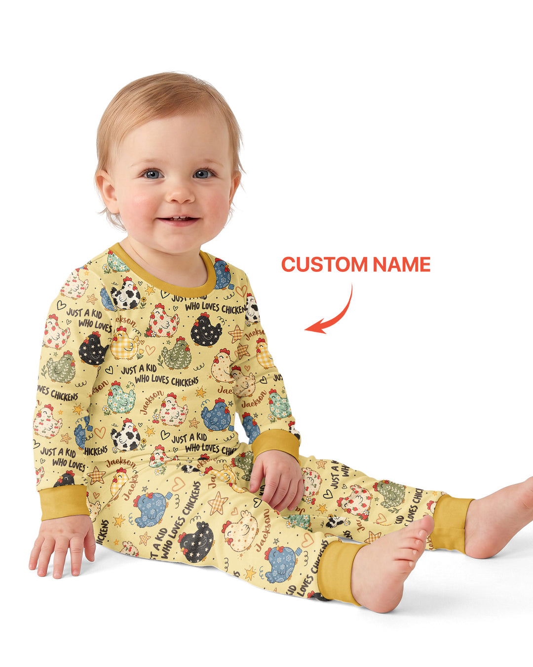 Custom Name Just A Kid Who Loves Chickens Bamboo Two Piece Long Sleeve Pajama Set