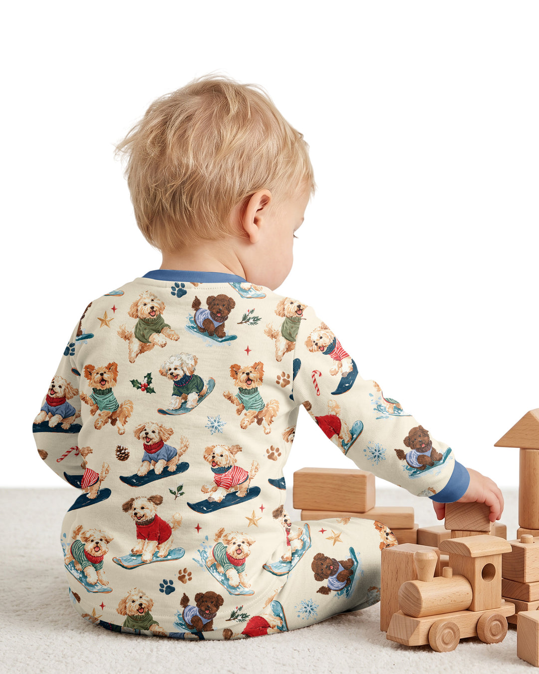 Snowboarding Dogs Bamboo Two Piece Long Sleeve Pajama Set