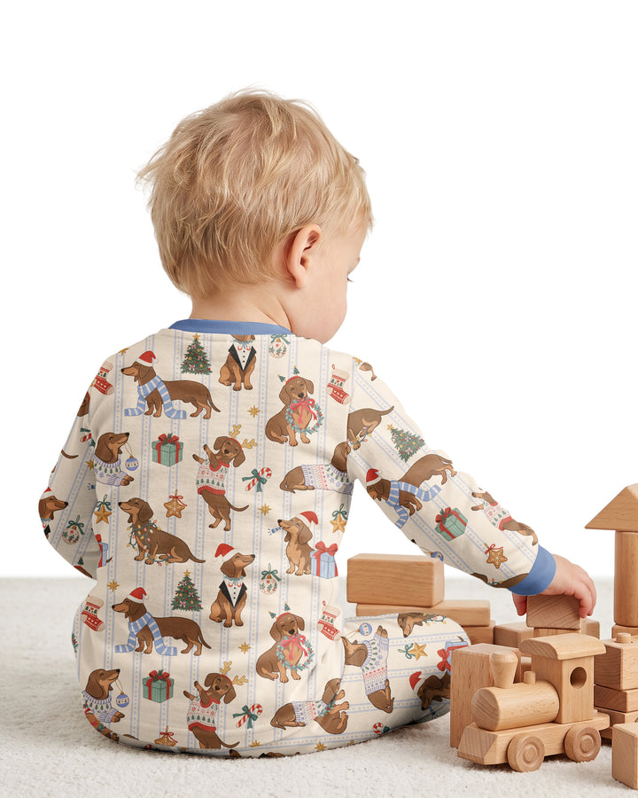 Christmas Dachshund Cute Vintage Bamboo Two Piece Long Sleeve Pajama Set