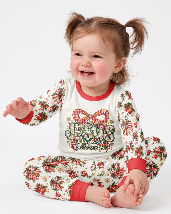 Coquette Floral Jesus Is The Reason Mommy And Me Matching Bamboo Two Piece Long Sleeve Pajama Set