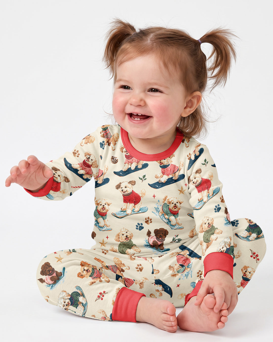 Snowboarding Dogs Bamboo Two Piece Long Sleeve Pajama Set