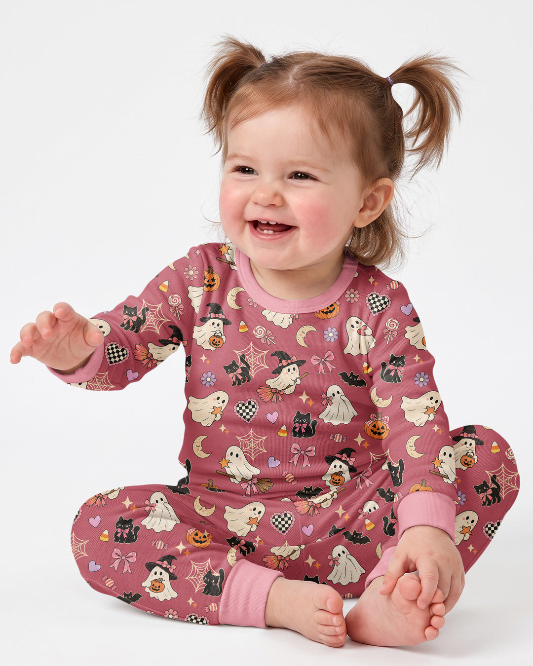 Retro Groovy Coquette Halloween Bamboo Two Piece Long Sleeve Pajama Set