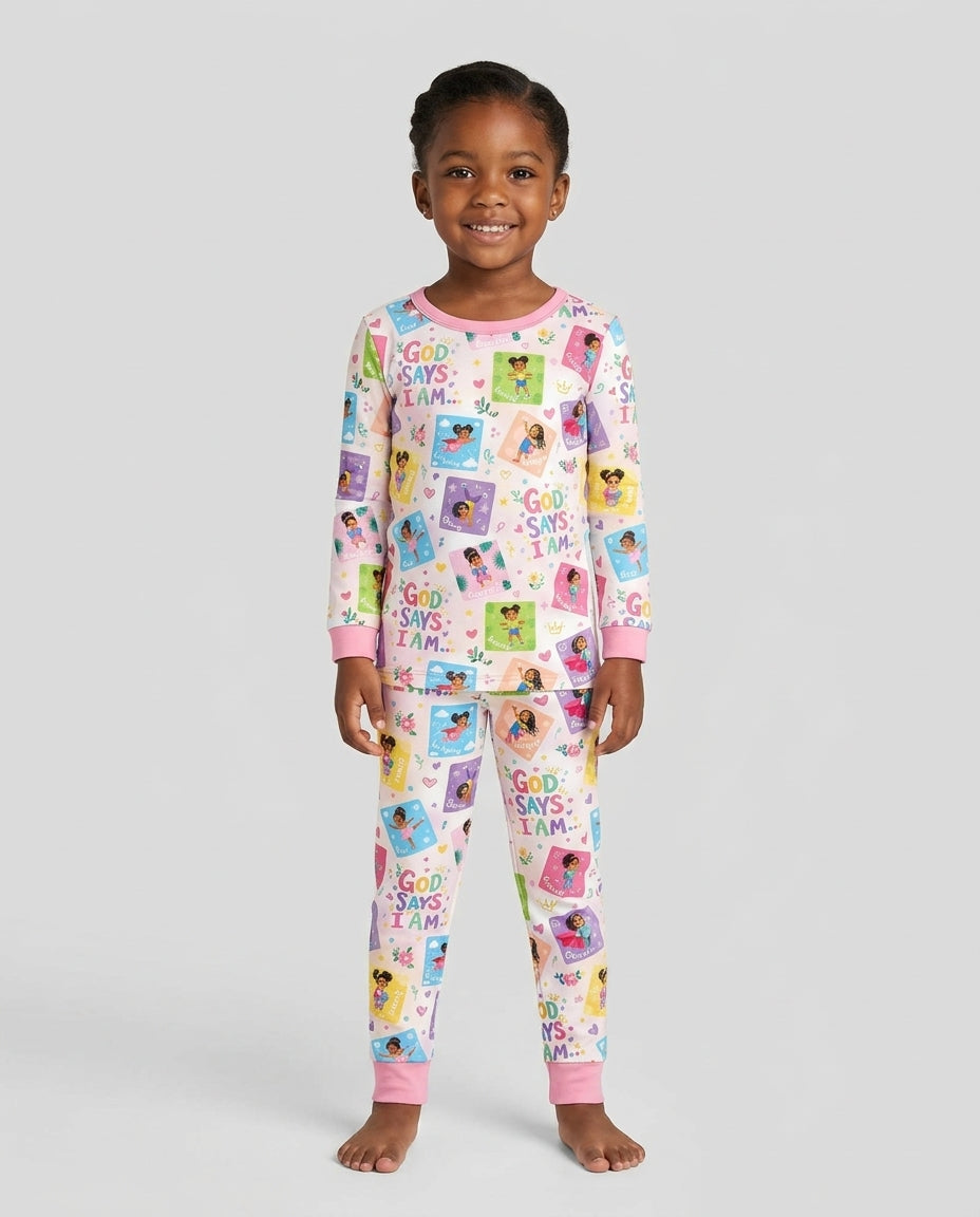 God Says I Am Black Girl Bamboo Two Piece Long Sleeve Pajama Set