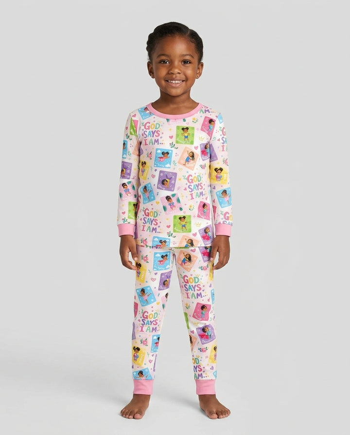 God Says I Am Black Girl Bamboo Two Piece Long Sleeve Pajama Set