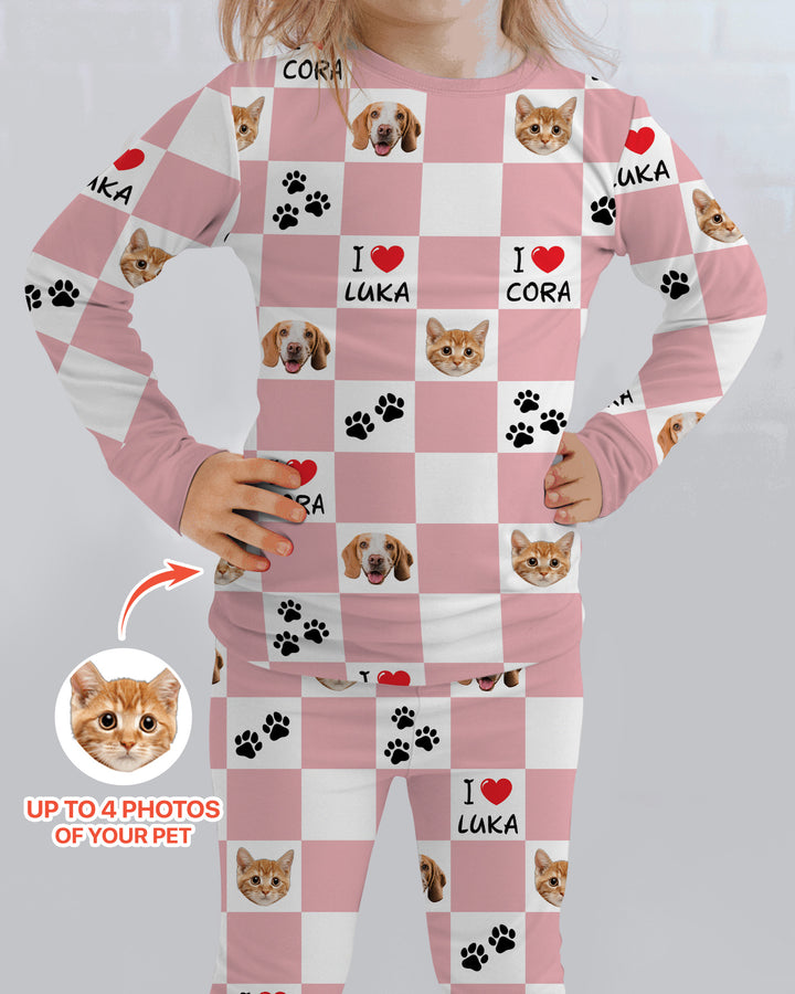 Custom Photo I Love My Best Friend Dog/ Cat Bamboo Two Piece Long Sleeve Pajama Set