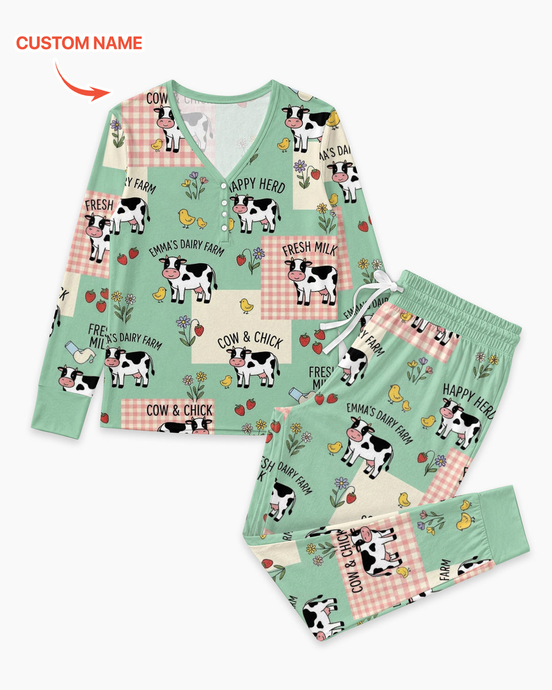 Custom Name Minty Farm And A Tiny Chick Bamboo Women Pajama Set
