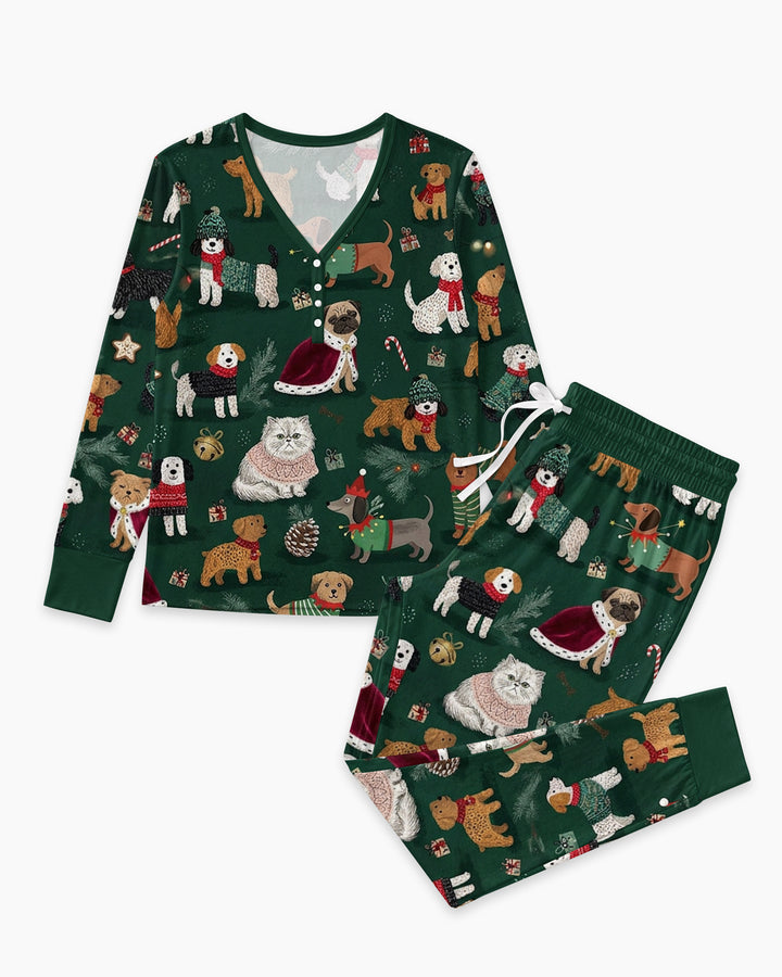 Winter Wonderland Bow Wow Bamboo Women Pajama Set