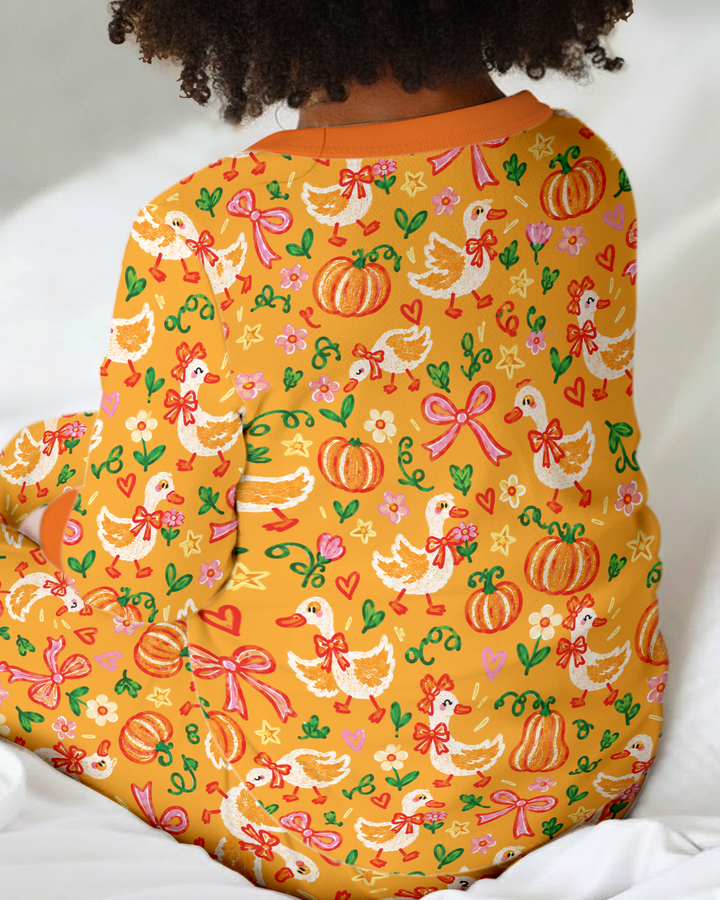 Cute Duck Pumpkin Fall Bamboo Two Piece Long Sleeve Pajama Set