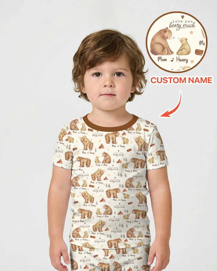 Love You Beary Much Mommy & Me Matching Bamboo Two Piece Short Sleeve Shorts Pajama Set